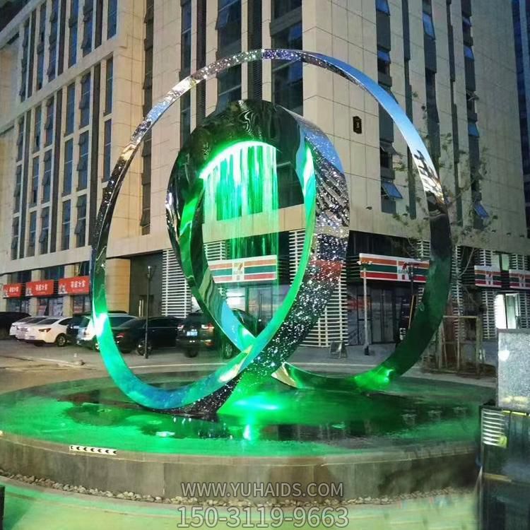 城市广场喷泉摆放不锈钢抽象艺术圆环造型雕塑