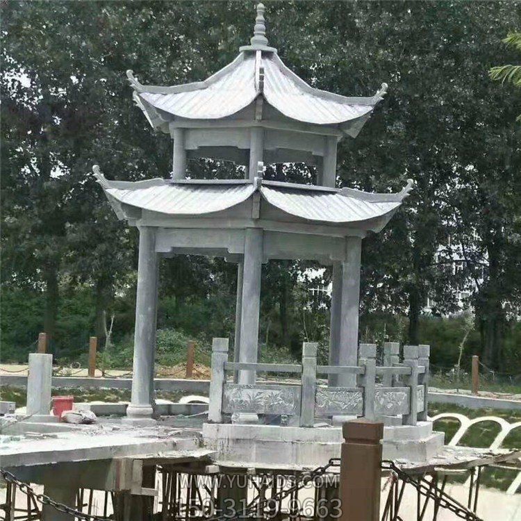 青石雕刻二层仿古建筑公园摆放中式凉亭雕塑