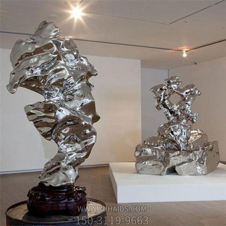 不锈钢假山雕塑摆件 室内景观设计 镜面异形户外雕塑