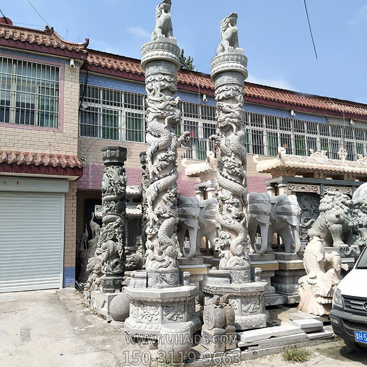 盘龙柱，花岗岩高浮雕龙柱子雕塑