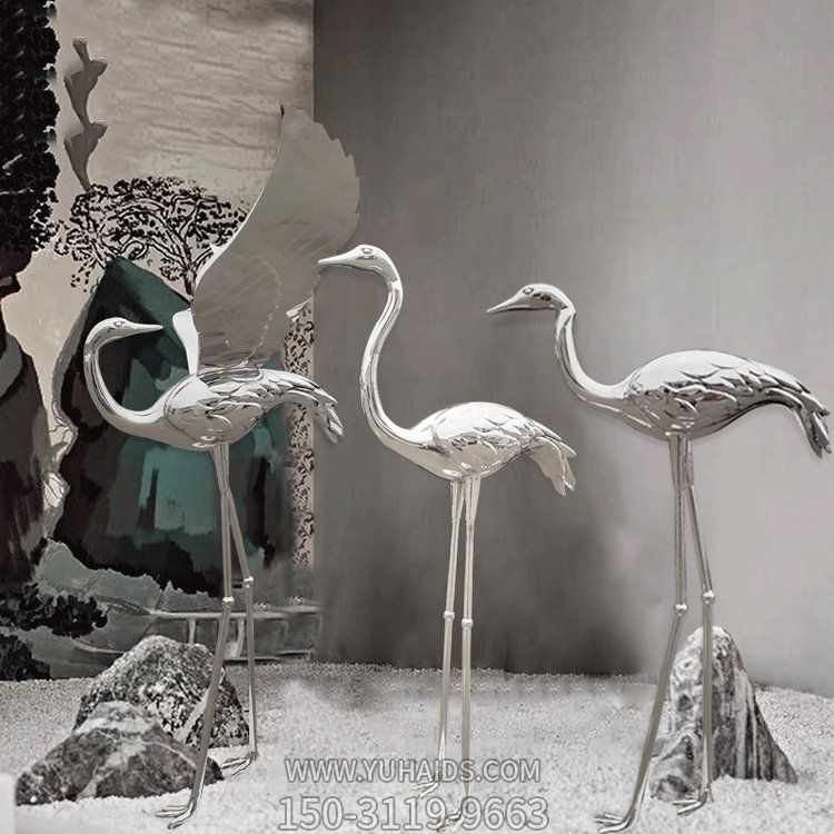 户外园林不锈钢镜面抽象丹顶鹤雕塑