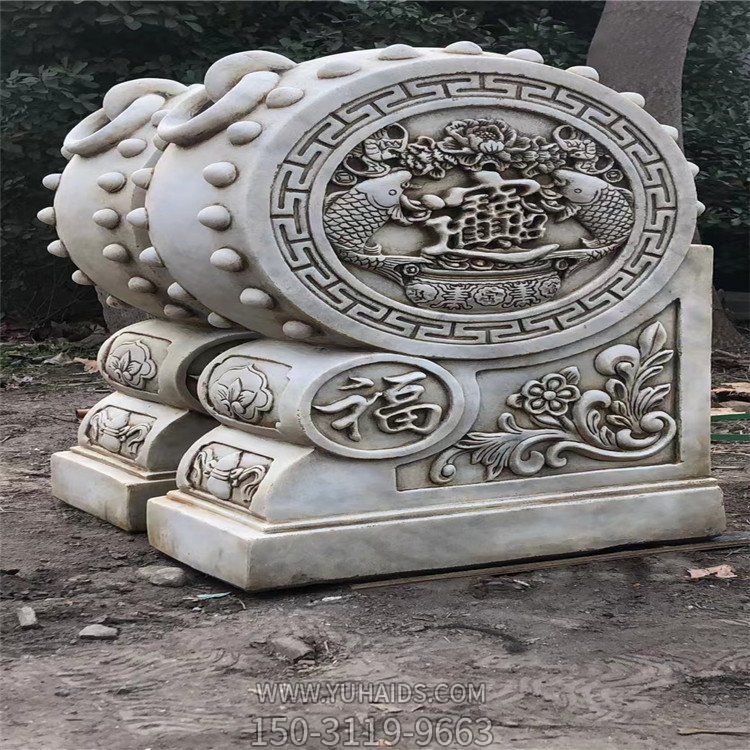 汉白玉仿古招财进宝石门墩雕塑