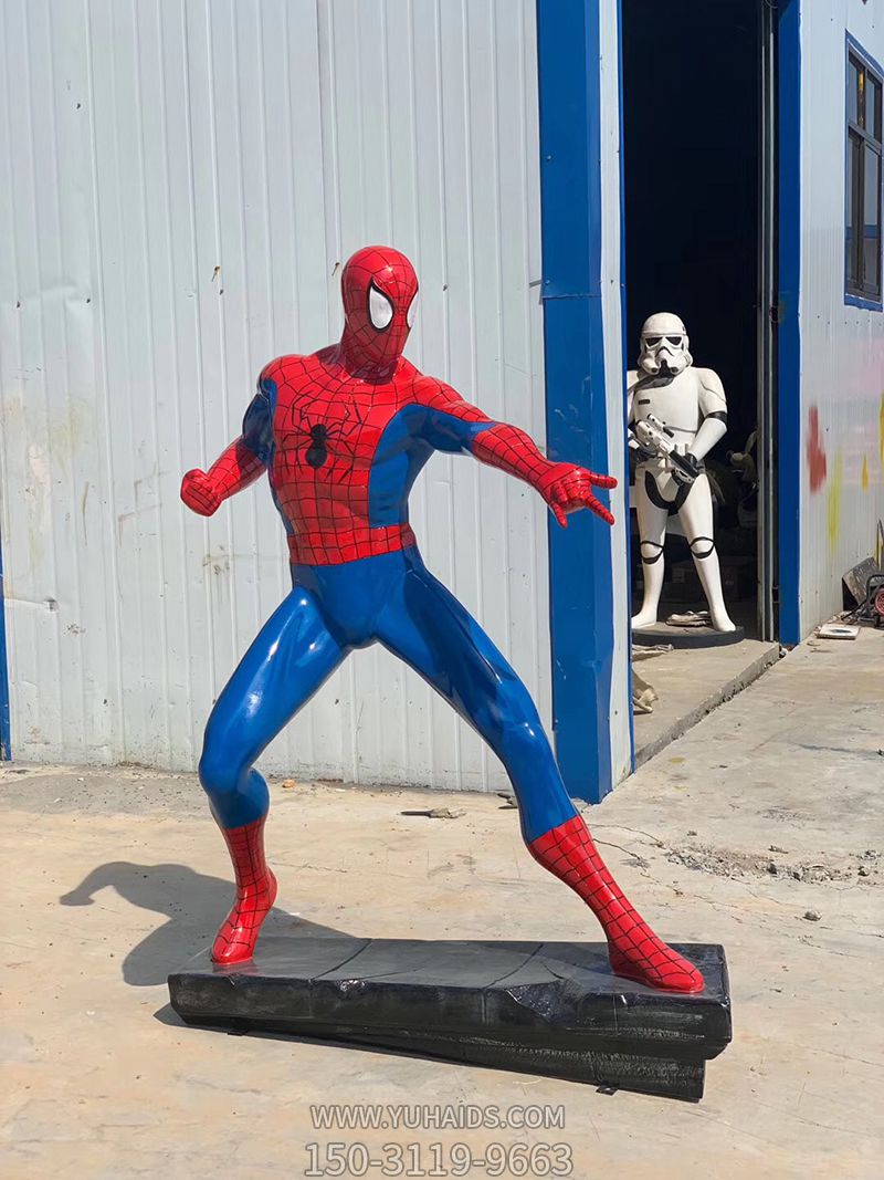 景区站着的玻璃钢仿铜动漫人物复仇者联盟之蜘蛛侠雕塑