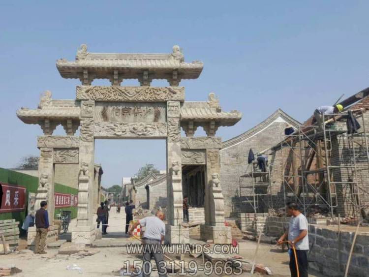 园林景区建设三门五楼青石石雕门楼牌坊雕塑