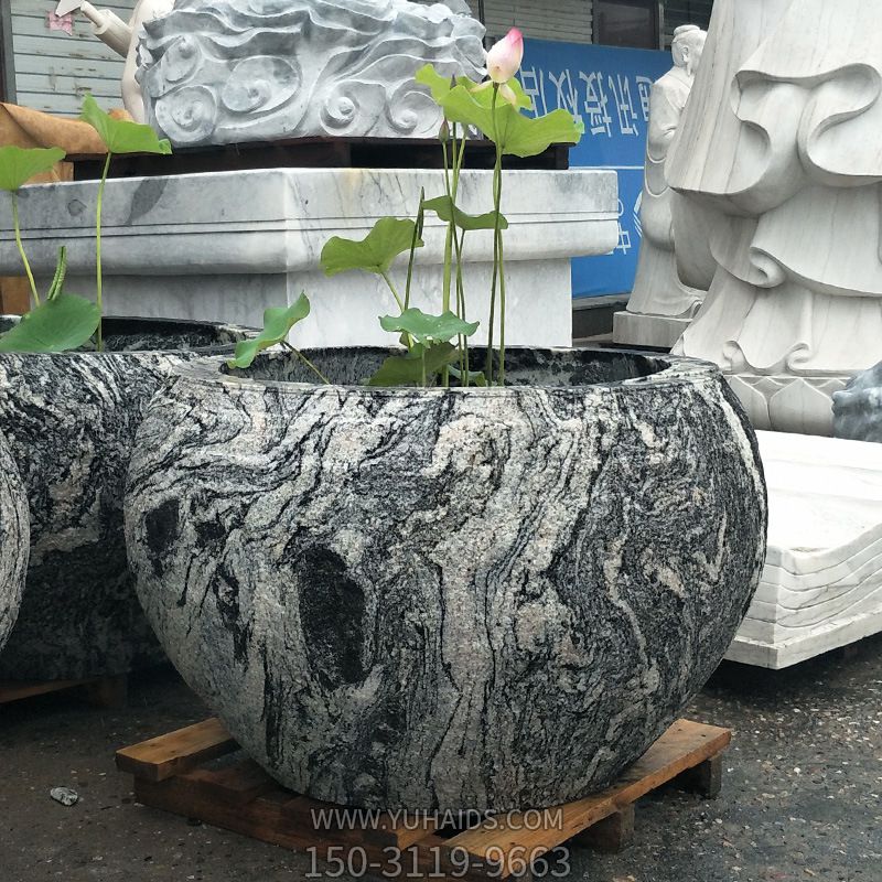 景区大理石花纹养花缸雕塑