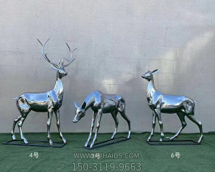 不锈钢镜面抽象园林景观鹿雕塑