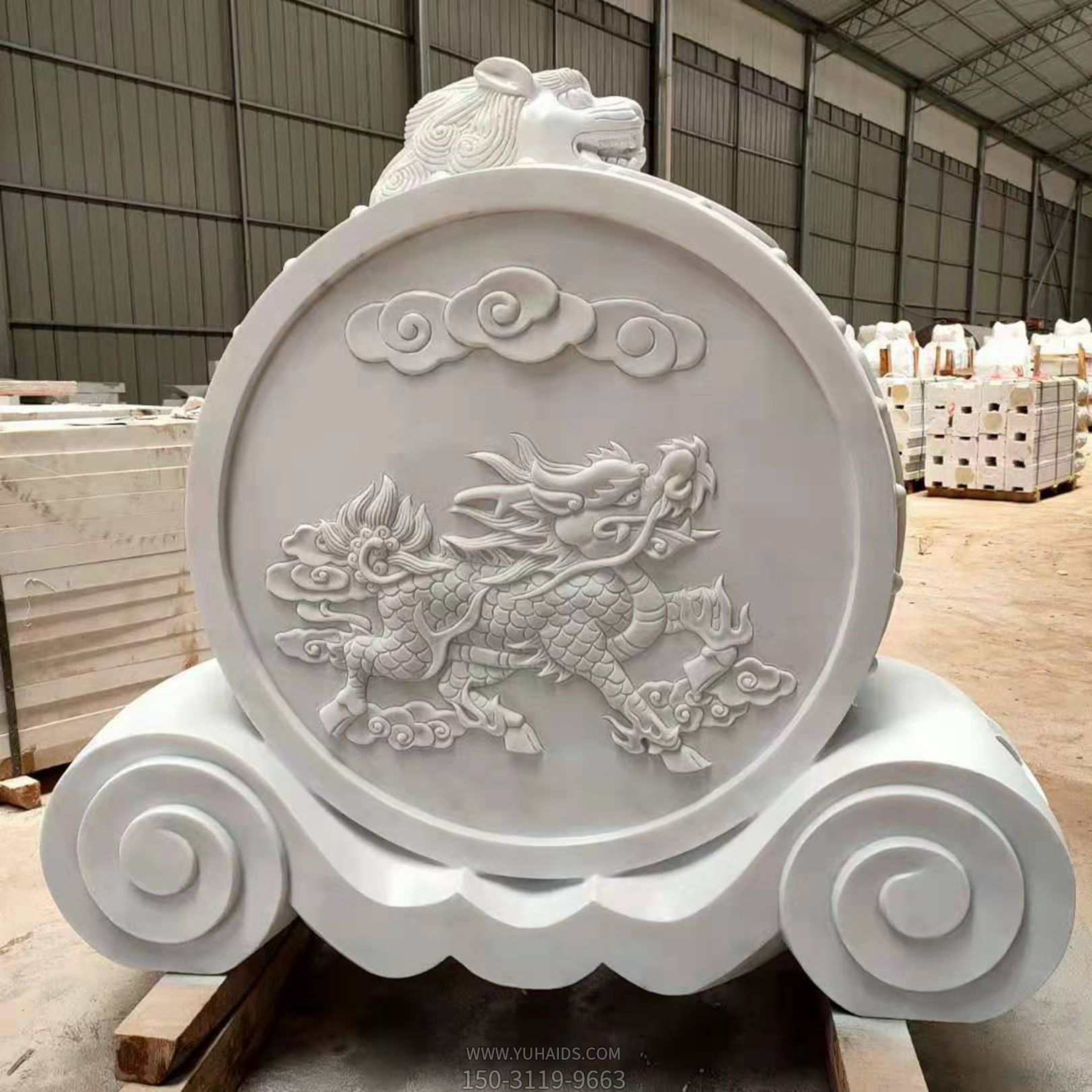 汉白玉新中式抱鼓石雕塑