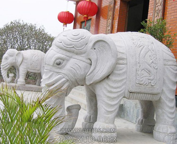 酒店门口大象景观大理石石雕一对大象雕塑
