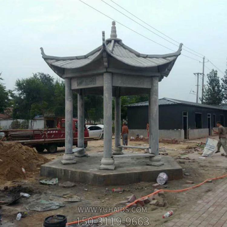 村庄文化中心摆放大理石雕刻制作仿古中式六角凉亭雕塑