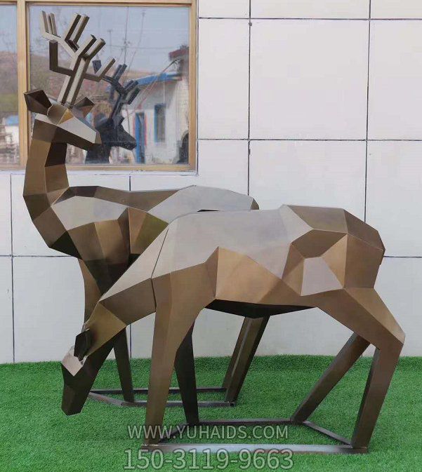 不锈钢几何园林景观抽象动物梅花鹿 雕塑