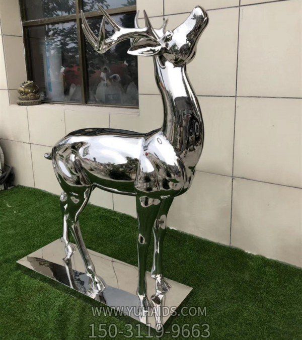 售楼部草坪不锈钢镜面景观鹿小品摆件雕塑