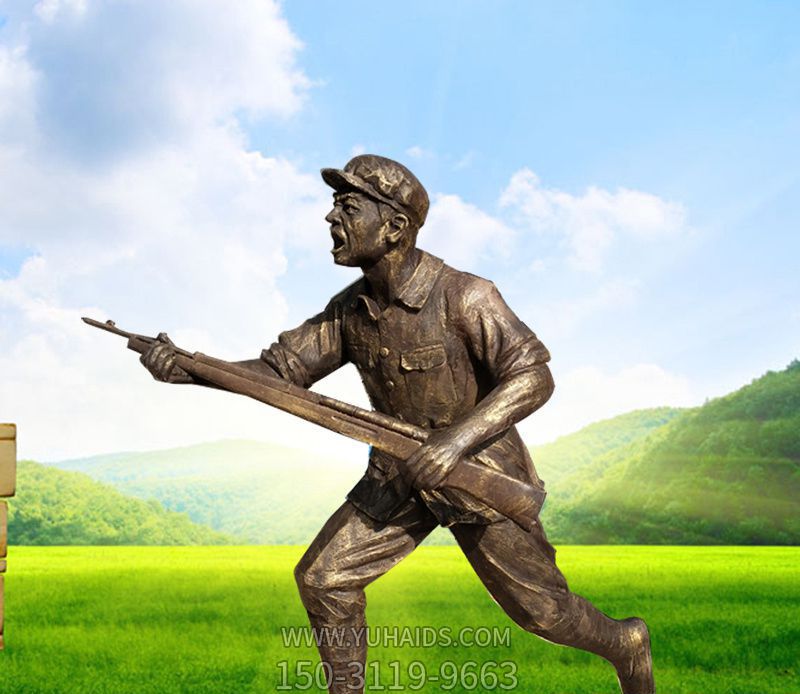 园林景观打仗的铜雕人物八路军雕塑