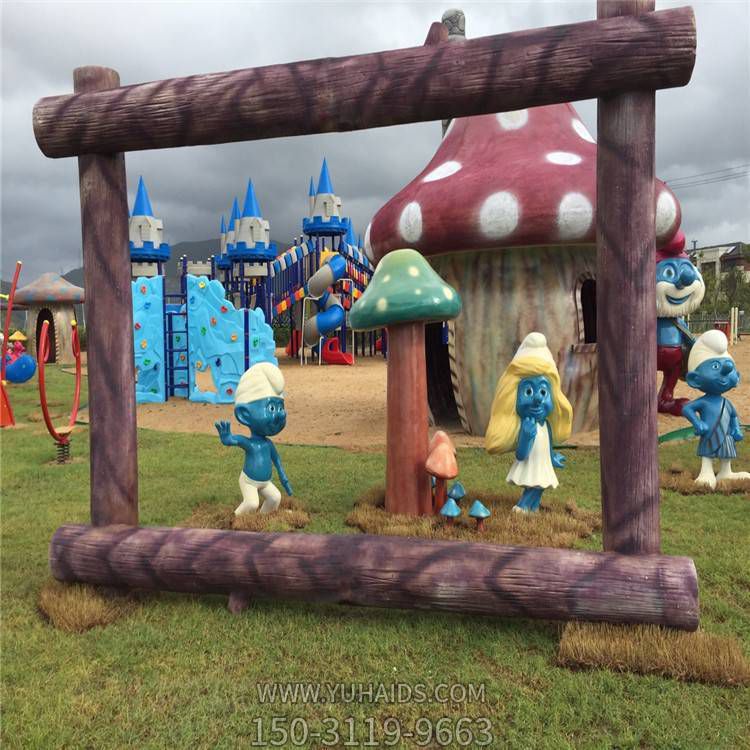 玻璃钢卡通蓝精灵主题人物游乐园景观摆件雕塑