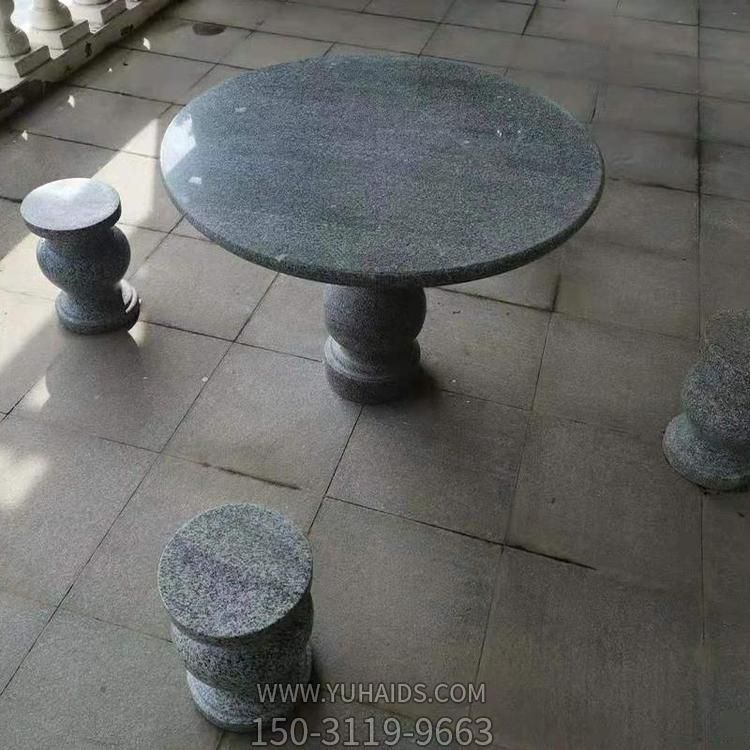 家用大理石黑雕刻圆形休闲石桌石凳雕塑
