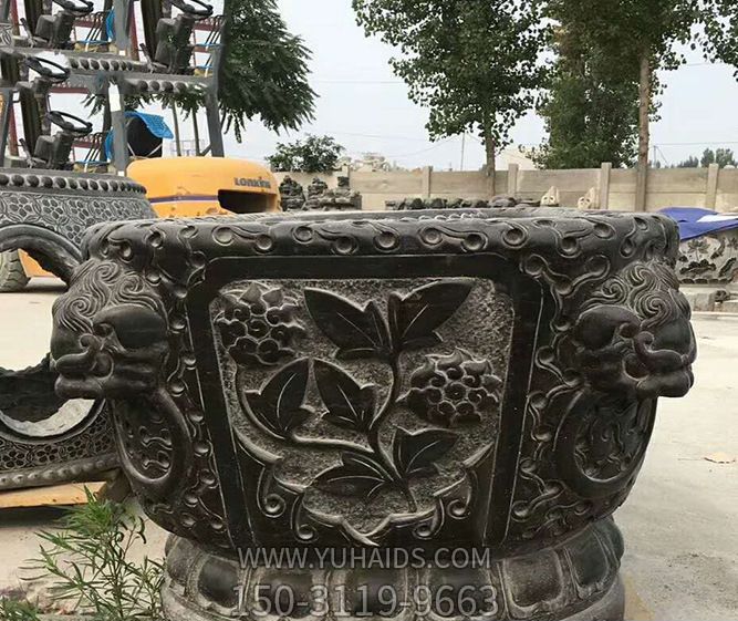 仿古招财石雕浮雕别墅大型景观缸雕塑