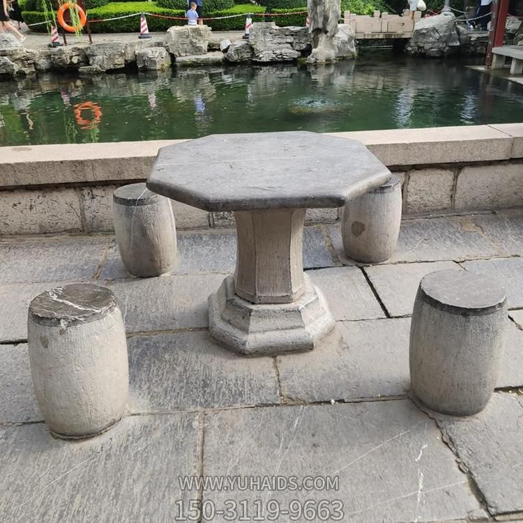公园摆放天然石材青石雕刻八角石桌园石凳雕塑
