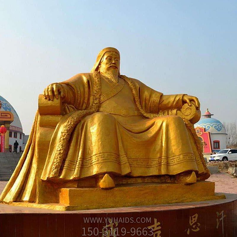 漆金中国古代著名军事家世界名人铜雕成吉思汗雕塑