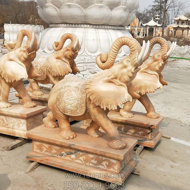 庭院寺庙晚霞红石雕大象雕塑 (2)