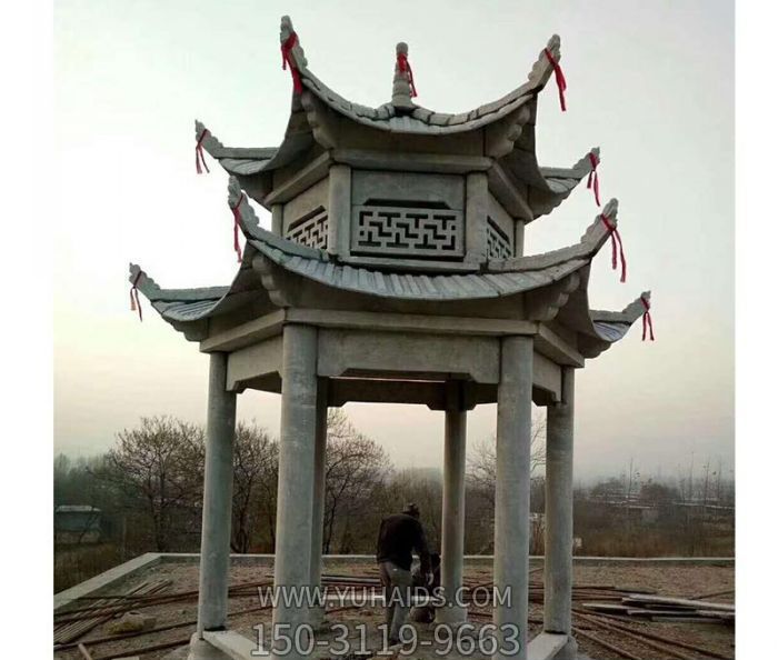 中式庭院阳台装饰摆放双层六角休闲凉亭雕塑