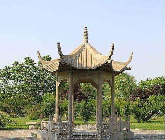 公园园林摆放六角仿古建斗拱顶休息凉亭雕塑