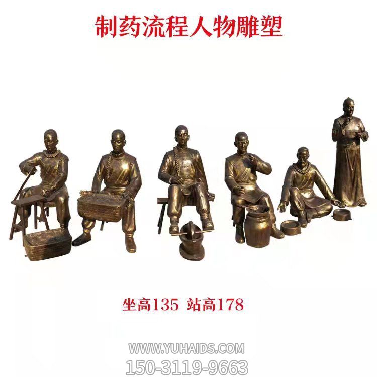 公园玻璃钢仿铜古人中医制药流程人物雕塑