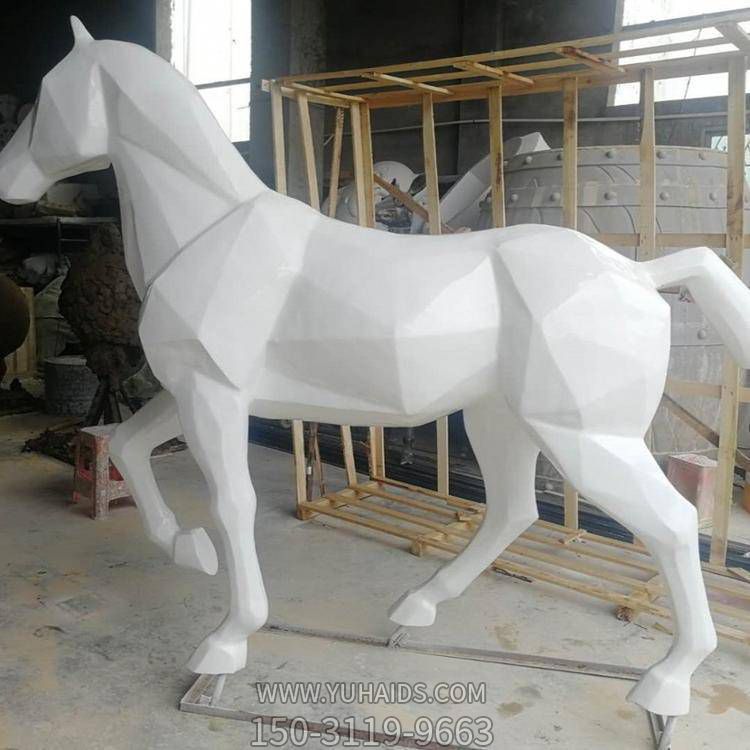不锈钢几何块面大型动物景观马雕塑