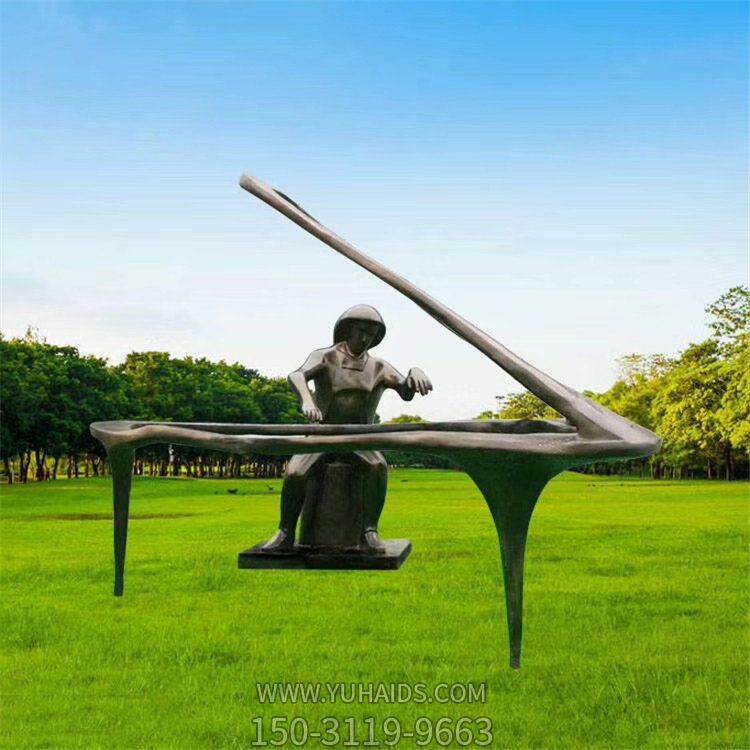 公园户外玻璃钢仿铜抽象弹钢琴演奏人物小品摆件雕塑
