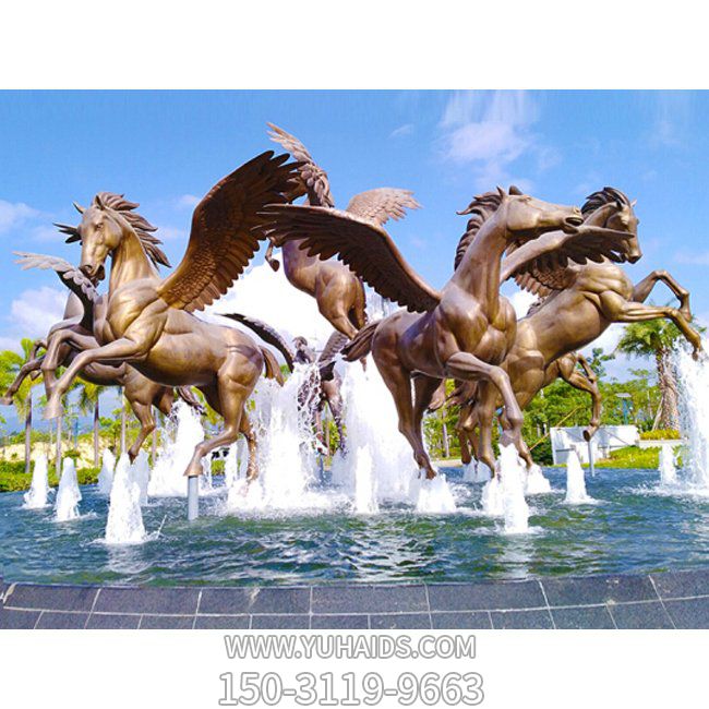创意喷泉仿铜玻璃钢飞马雕塑