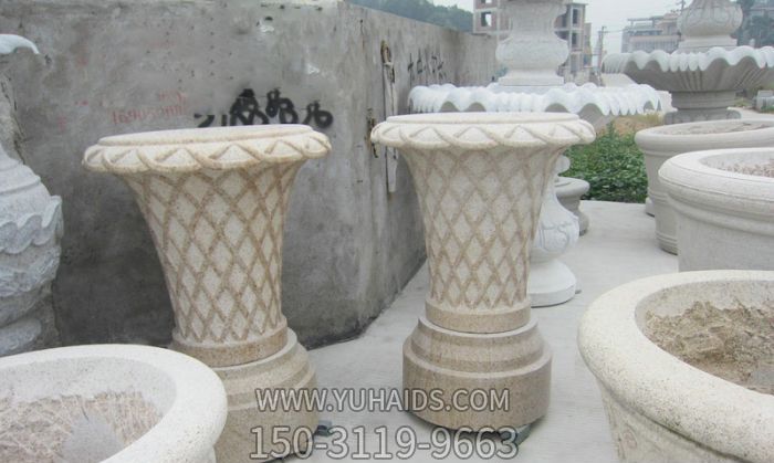 公园景观花篮式大理石石雕花盆雕塑