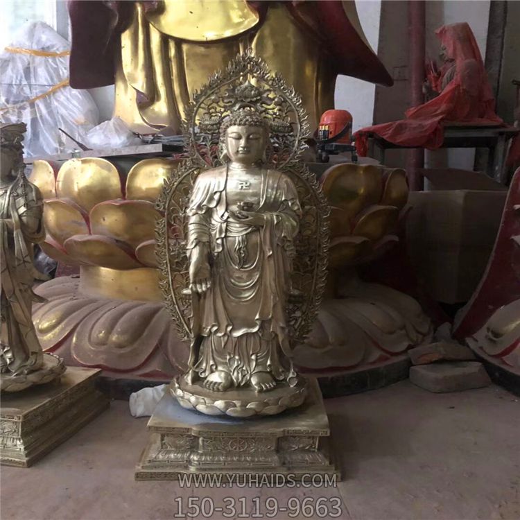 景区不锈钢仿铜佛像三圣雕塑