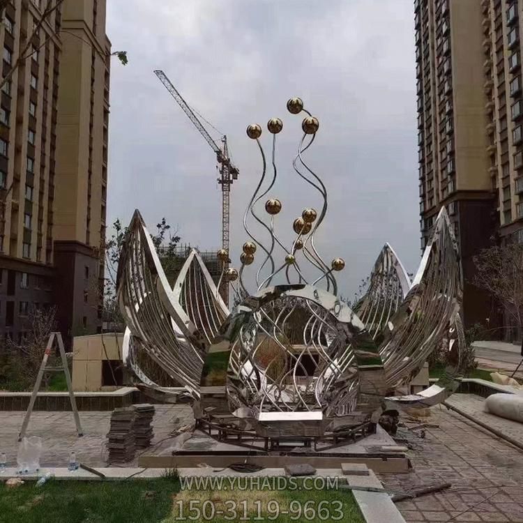 不锈钢抽象园林景观 户外大型镜面镂空喷泉水景摆件雕塑