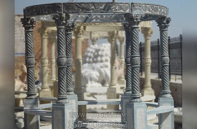 广场青石做旧圆形罗马柱露天凉亭休闲座椅雕塑