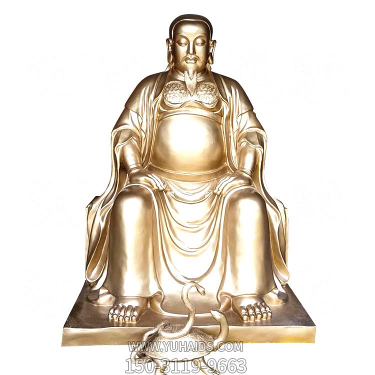 道教尊神玄天上帝不锈钢鎏金真伪大帝雕塑