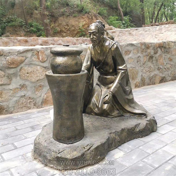 煎药古代人物，中医文化熬制中药玻璃钢仿铜情景雕塑