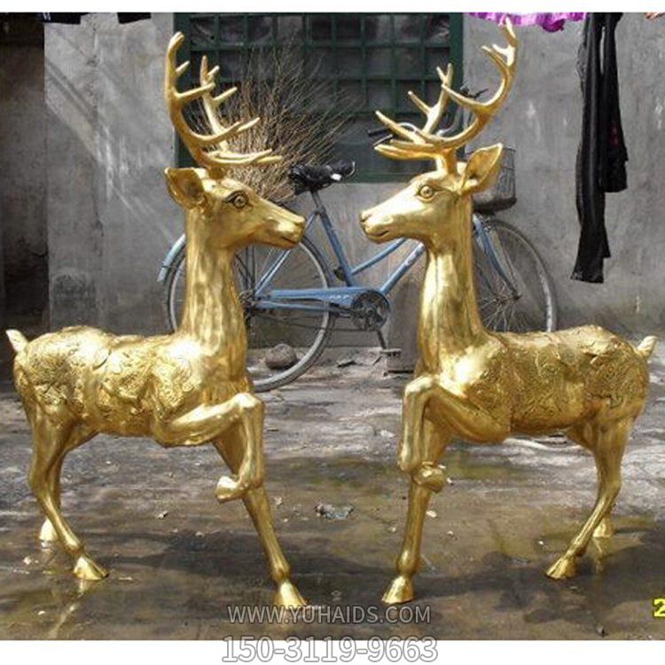 户外园林铸铜贴金小鹿摆件雕塑
