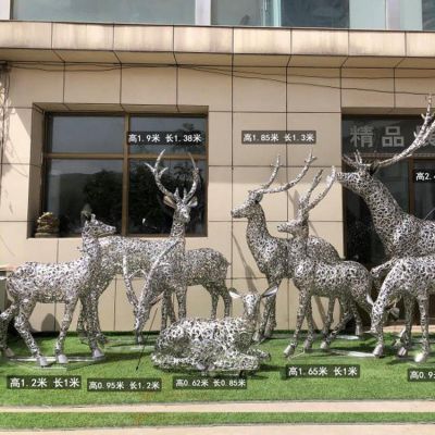 广场景观不锈钢鹿动物雕塑