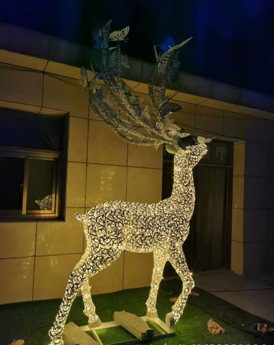 户外广场不锈钢镂空照明梅花鹿雕塑