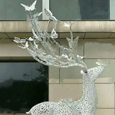 不锈钢镂空创意梅花鹿雕塑