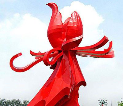 不锈钢抽像创意个性红色花朵雕塑
