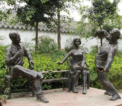 公园倒茶景观铜雕茶雕塑