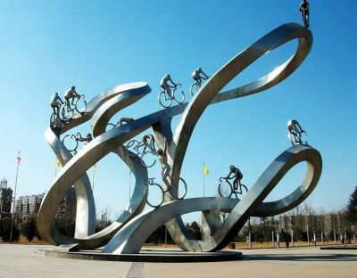 广场大型不锈钢抽象运动骑自行车人景观摆件