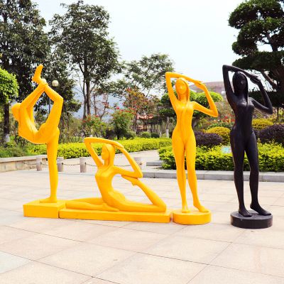 学校广场摆放抽象瑜伽运动主题玻璃钢雕塑