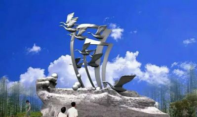 城市公园不锈钢创意飞翔白天鹅雕塑