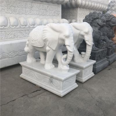 园林摆放大理石大象动物雕塑 
