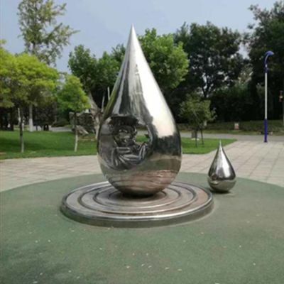 不锈钢镜面园林景观水滴雕塑