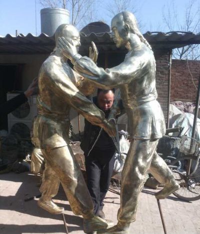 古人传统摔跤运动公园景观不锈钢雕塑
