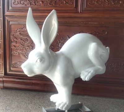 花园摆件玻璃钢白色兔子雕塑