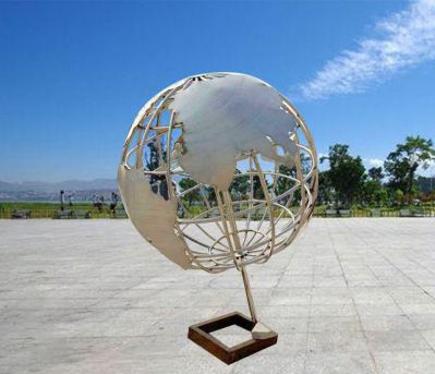 公园创意不锈钢镜面地球仪雕塑