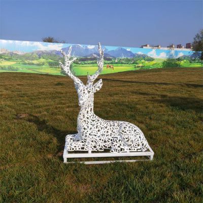 不锈钢镂空户外园林照明梅花鹿雕塑