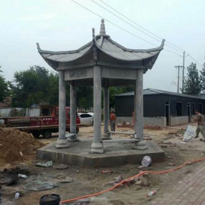 村庄文化中心摆放大理石雕刻制作仿古中式六角凉亭